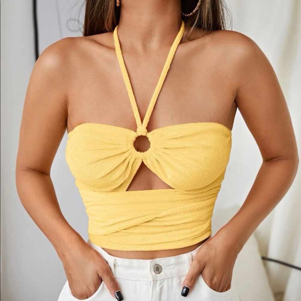 Yellow tie halter top